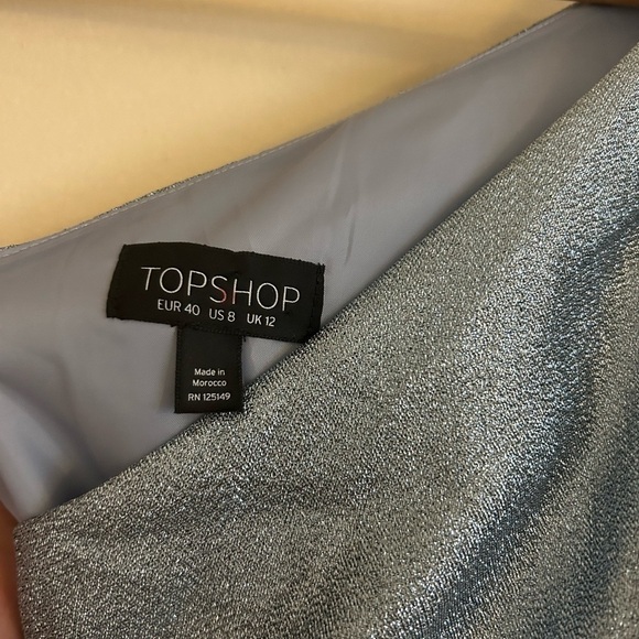 Topshop Dress One shoulder Ruffle Sz 8 Shine Party Cocktail Hoco Homecoming - Picture 8 of 8